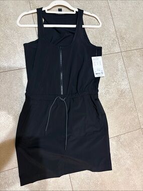 Athleta Black Zip-Front Drawstring Tank Mini Dress